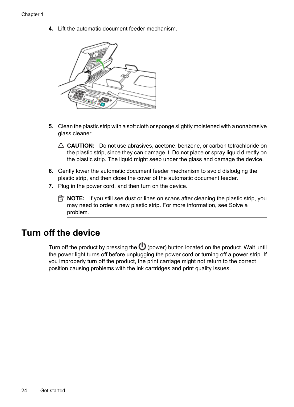 Turn off the device | HP OFFICEJET 4500 User Manual | Page 28 / 228