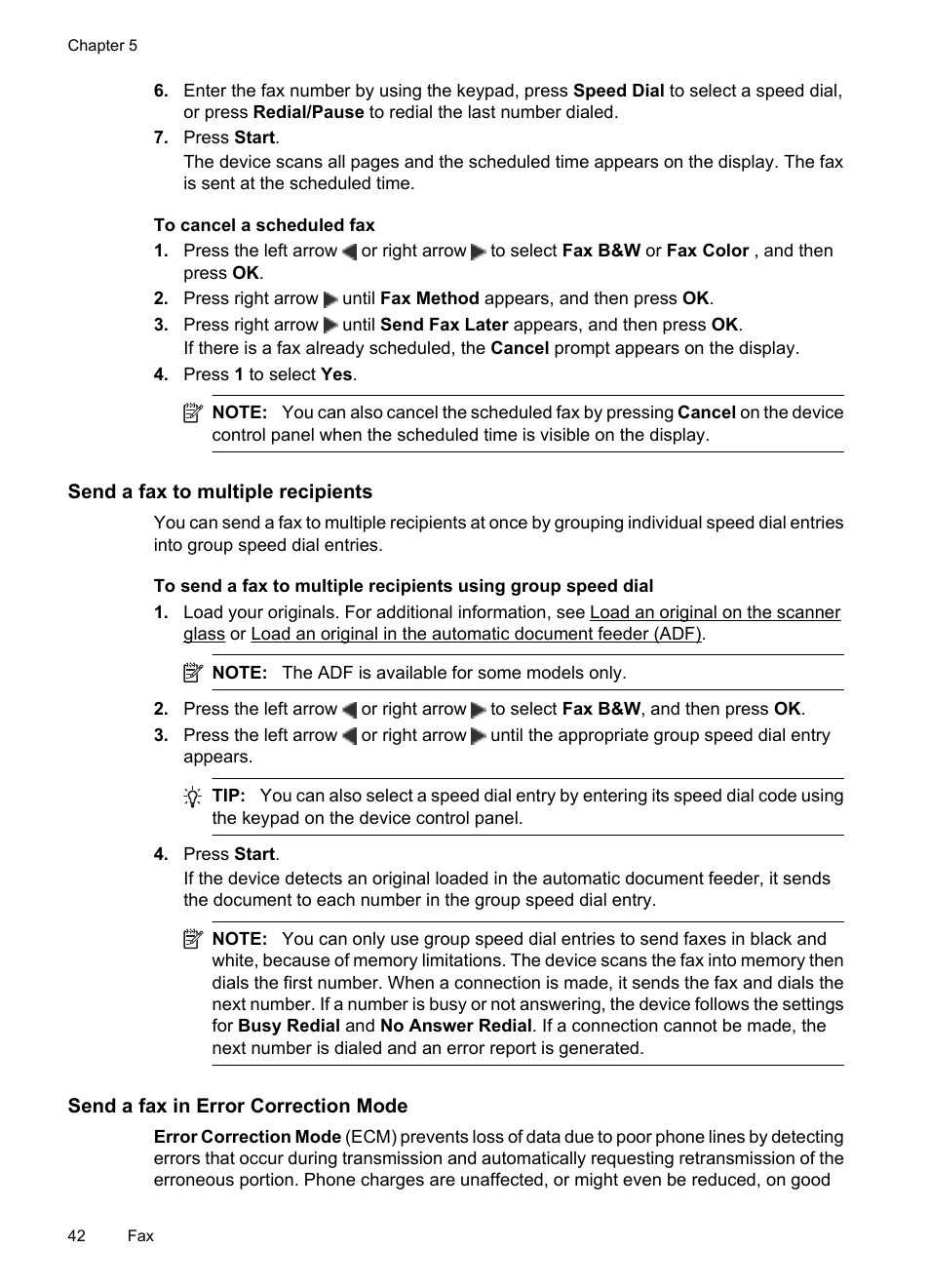 Send a fax to multiple recipients, Send a fax in error correction mode | HP OFFICEJET 4500 User Manual | Page 46 / 228