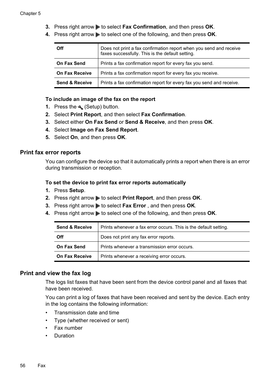 Print fax error reports, Print and view the fax log | HP OFFICEJET 4500 User Manual | Page 60 / 228