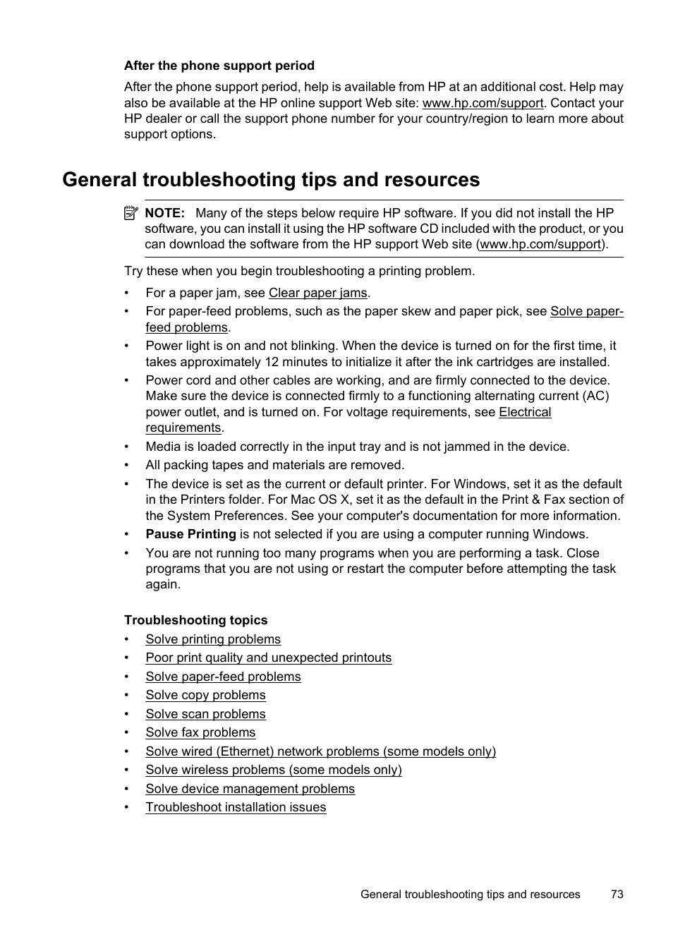 After the phone support period, General troubleshooting tips and resources | HP OFFICEJET 4500 User Manual | Page 77 / 228