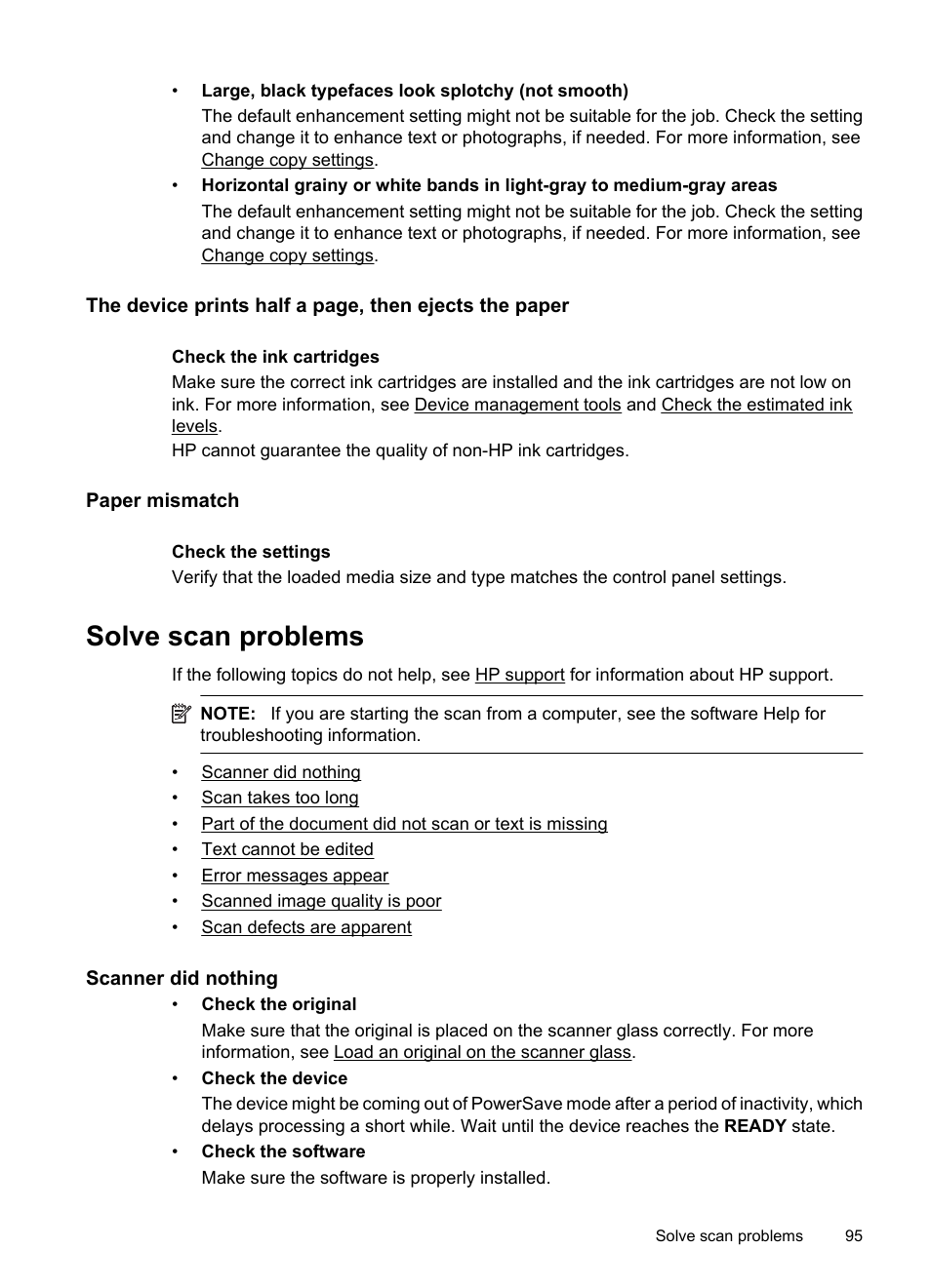 Paper mismatch, Solve scan problems, Scanner did nothing | HP OFFICEJET 4500 User Manual | Page 99 / 228