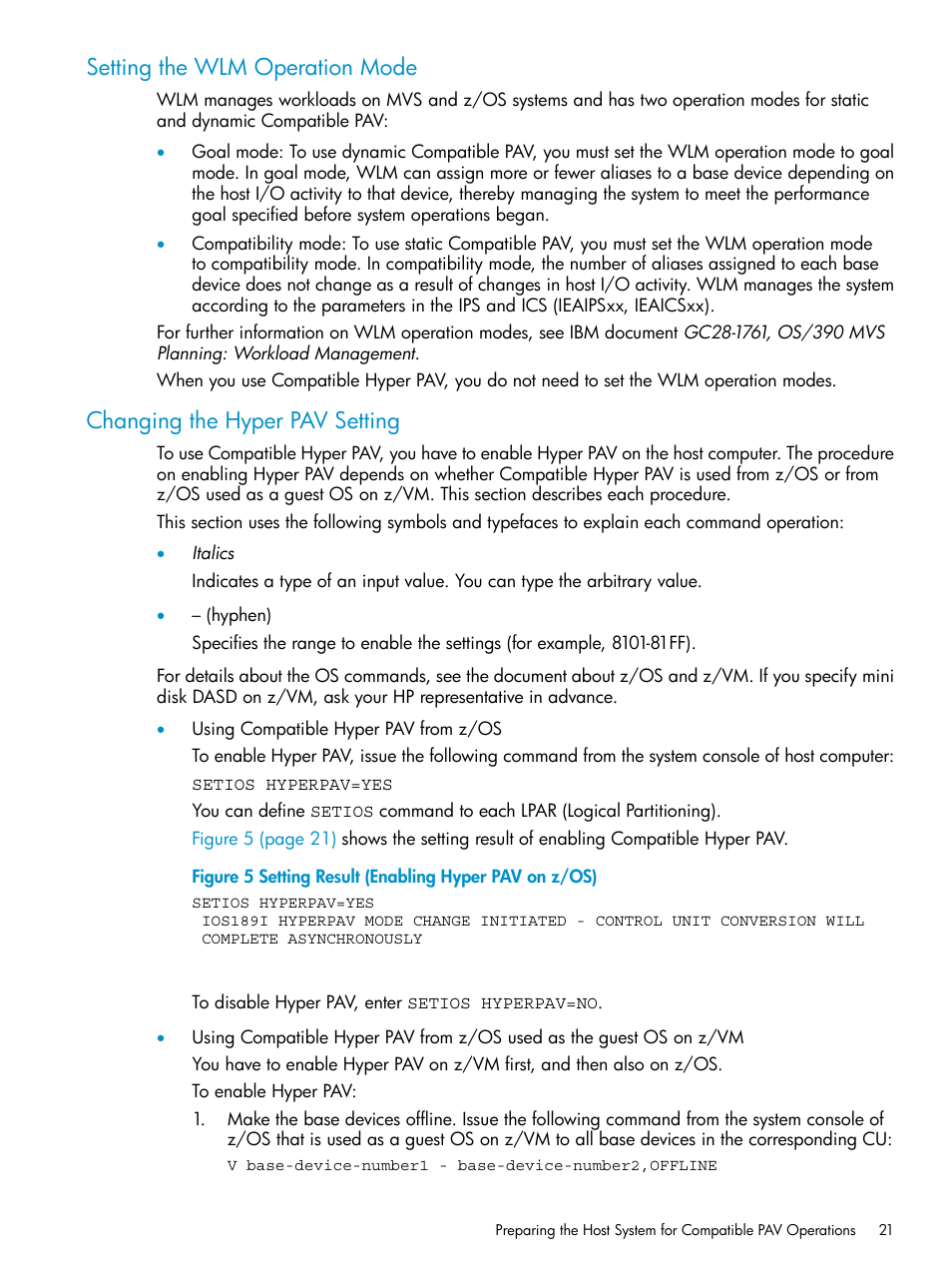 Setting the wlm operation mode, Changing the hyper pav setting | HP StorageWorks XP Remote Web Console Software User Manual | Page 21 / 75