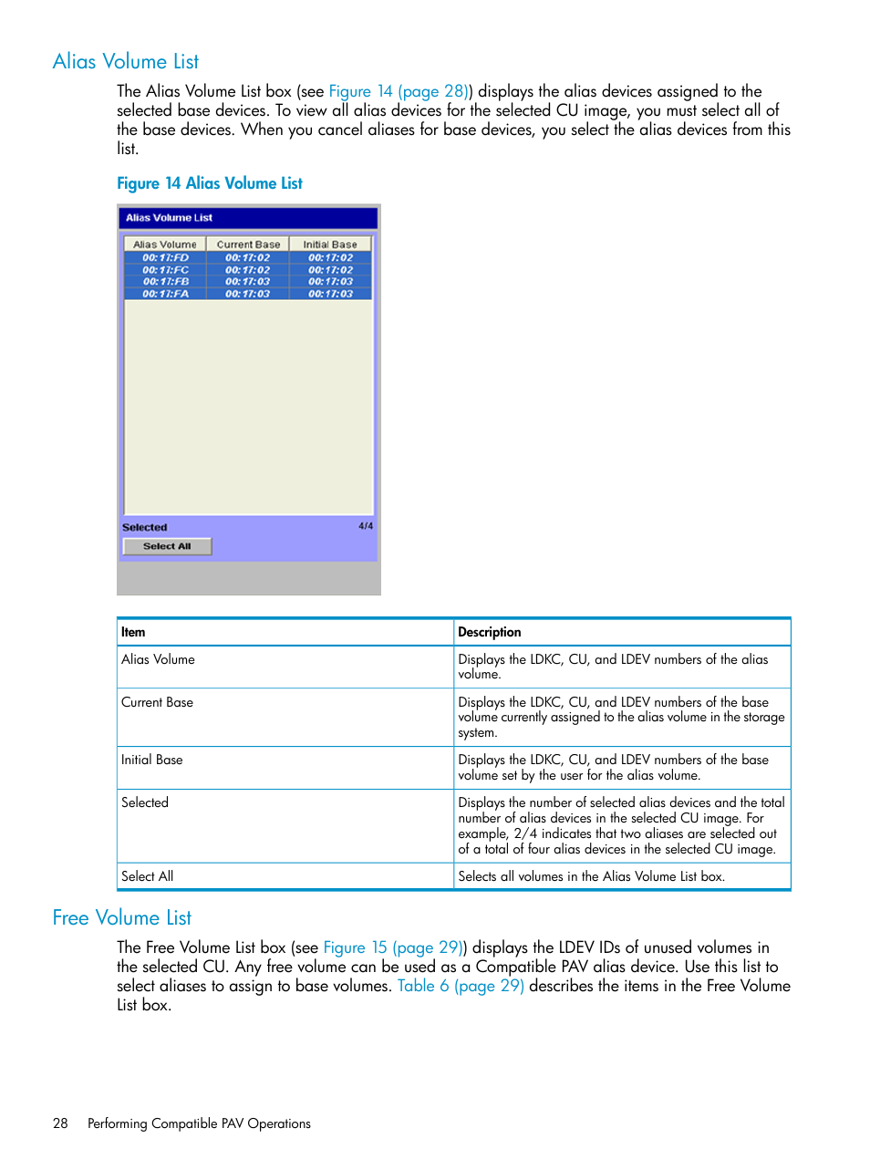 Alias volume list, Free volume list, Alias volume list free volume list | HP StorageWorks XP Remote Web Console Software User Manual | Page 28 / 75