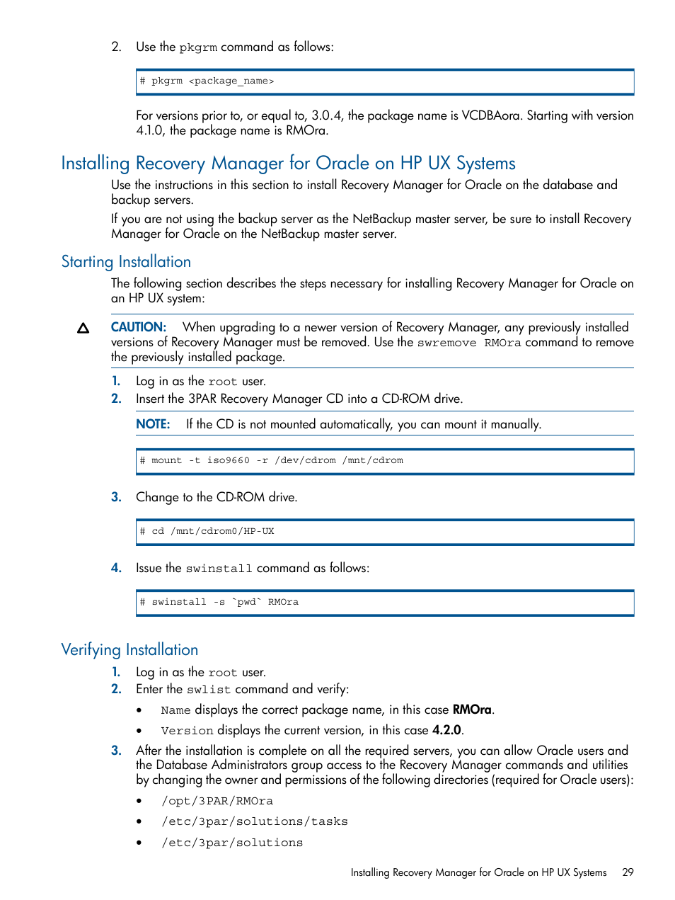 Starting installation, Verifying installation, Starting installation verifying installation | HP 3PAR Application Software Suite for Oracle User Manual | Page 29 / 194