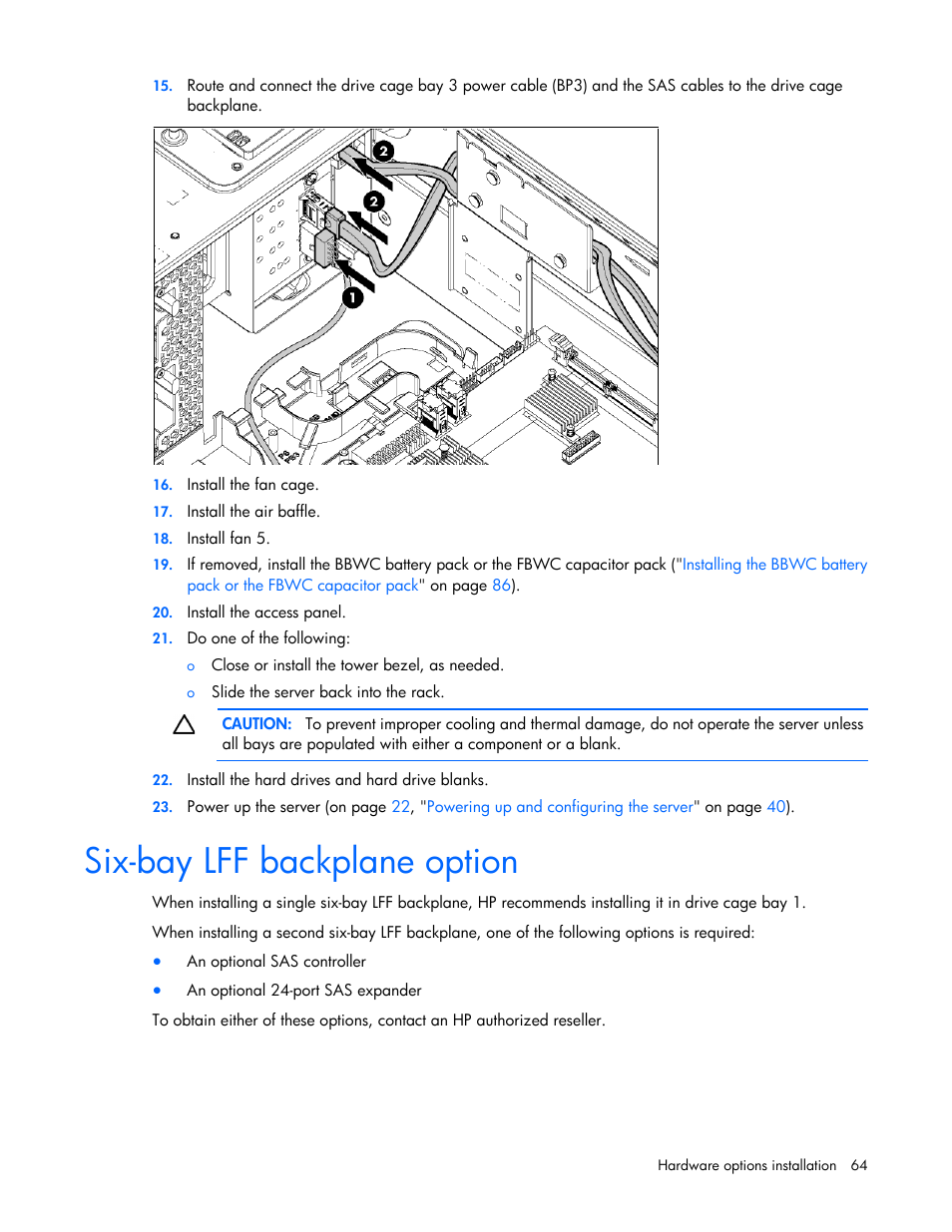 Six-bay lff backplane option | HP ProLiant ML370 G6 Server User Manual | Page 64 / 172