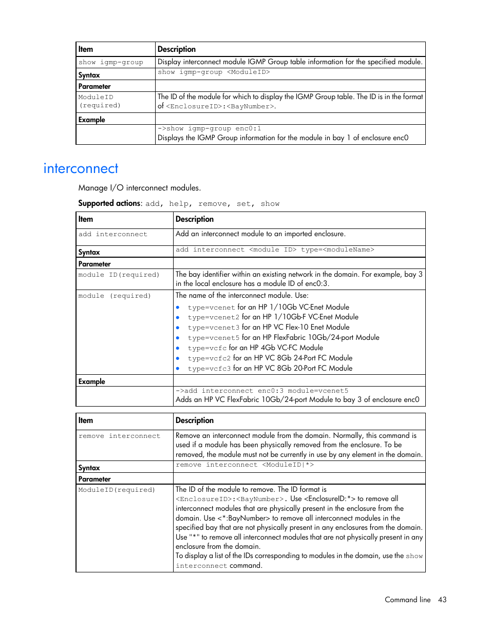Interconnect | HP Virtual Connect 8Gb 24-port Fibre Channel Module for c-Class BladeSystem User Manual | Page 43 / 162