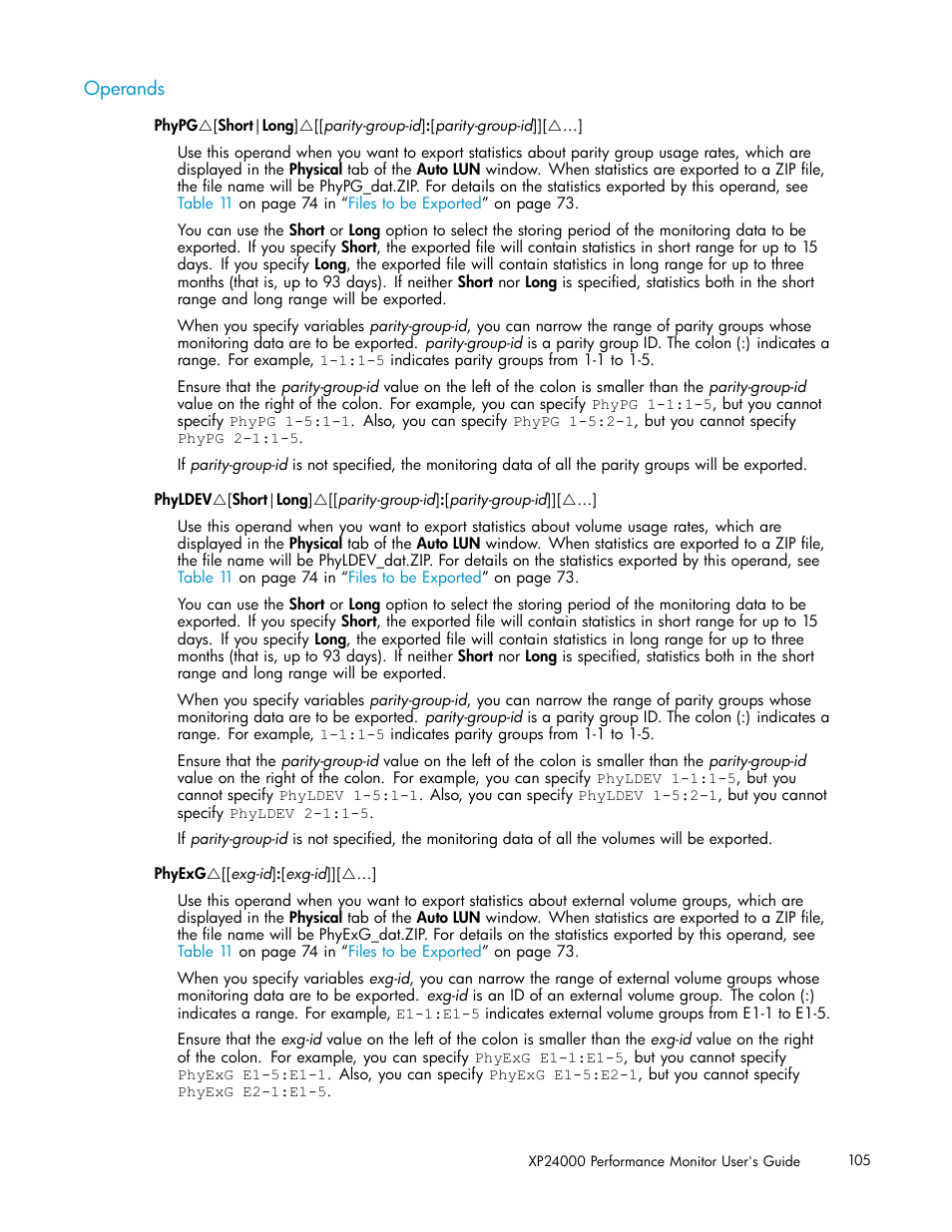 Operands | HP XP Array Manager Software User Manual | Page 105 / 129
