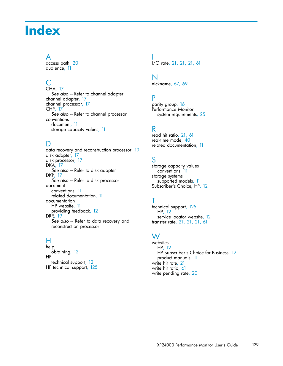 Index | HP XP Array Manager Software User Manual | Page 129 / 129