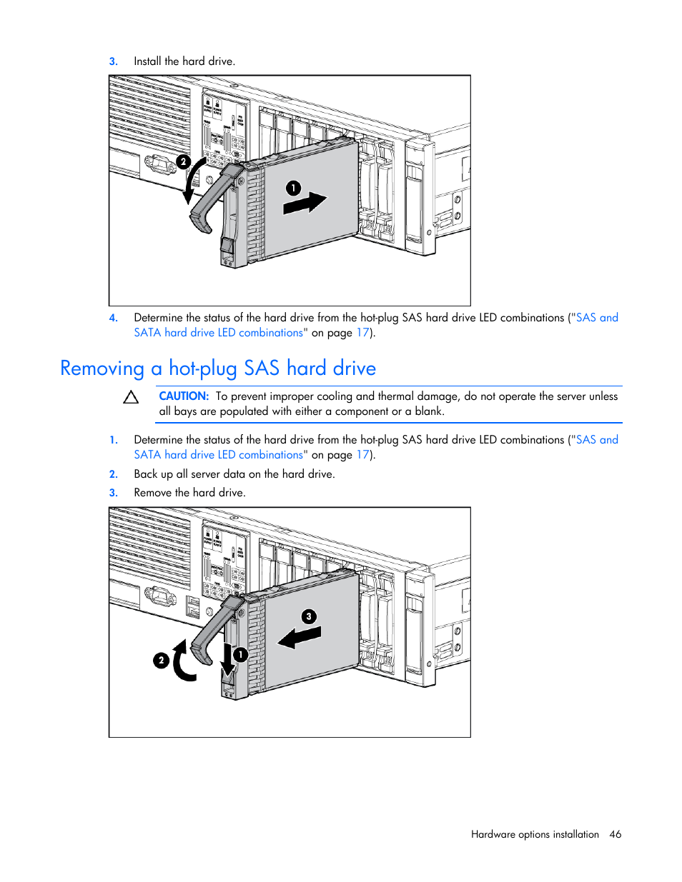 Removing a hot-plug sas hard drive | HP ProLiant DL385 G5 Server User Manual | Page 46 / 112