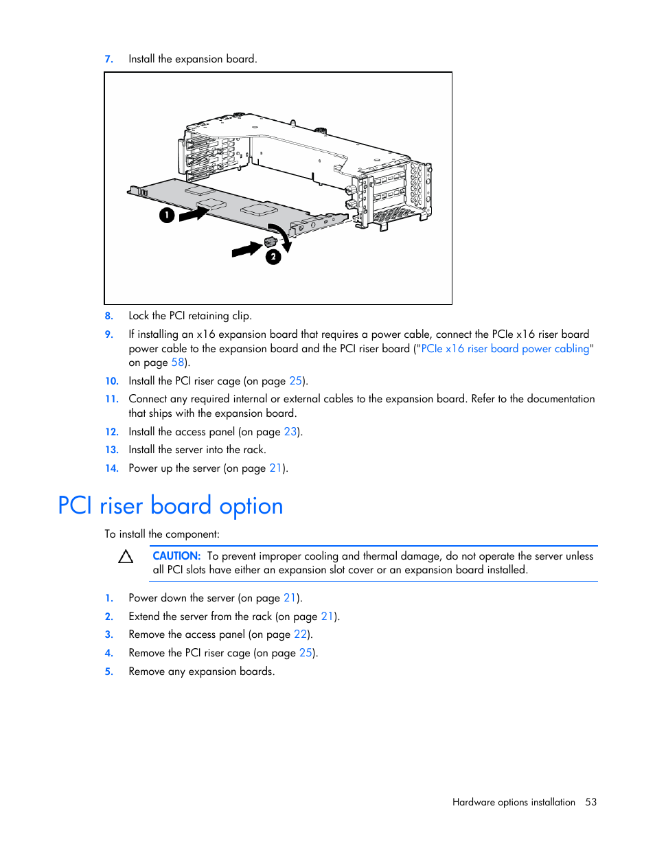Pci riser board option | HP ProLiant DL385 G5 Server User Manual | Page 53 / 112