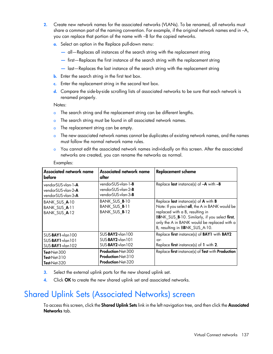 Shared uplink sets (associated networks) screen | HP Virtual Connect 4Gb Fibre Channel Module for c-Class BladeSystem User Manual | Page 137 / 308