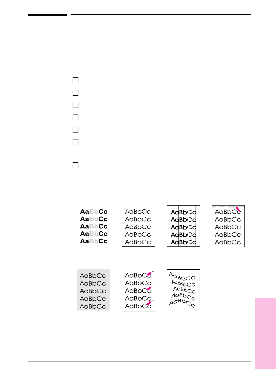 Solving print quality problems, Print quality checklist, Image defect examples | HP LaserJet 6pmp Printer series User Manual | Page 84 / 142