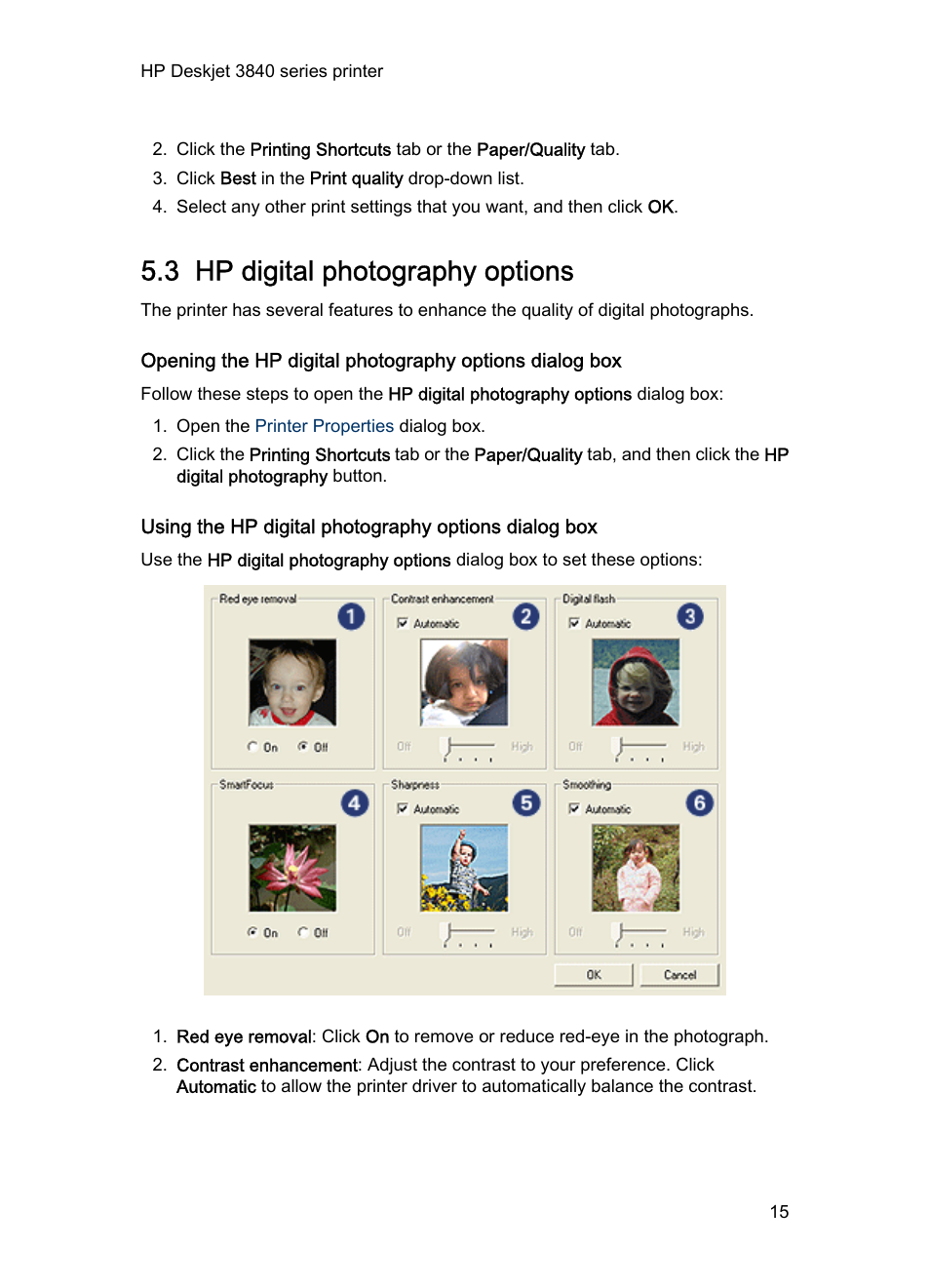 3 hp digital photography options, Use the, Hp digital photography options | HP Deskjet 3848 Color Inkjet Printer User Manual | Page 15 / 96