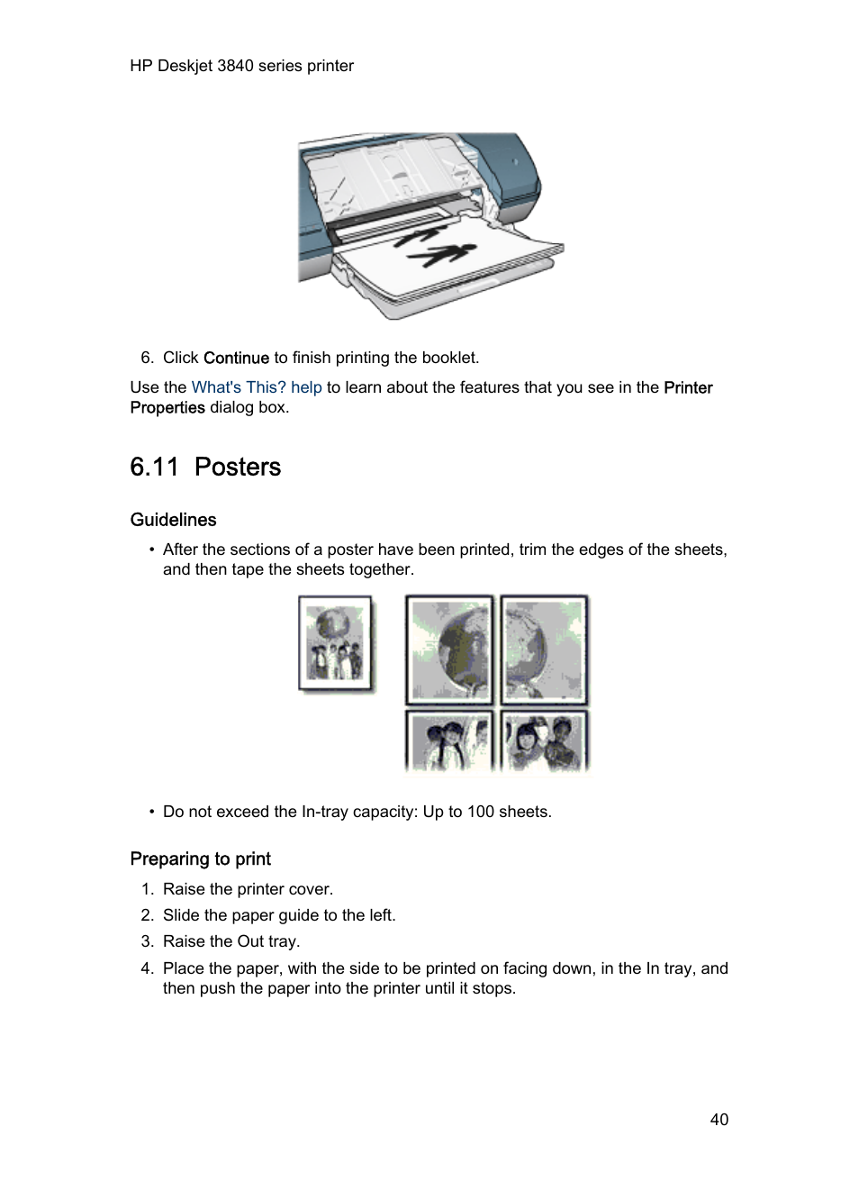 11 posters, Guidelines, Preparing to print | Posters | HP Deskjet 3848 Color Inkjet Printer User Manual | Page 40 / 96