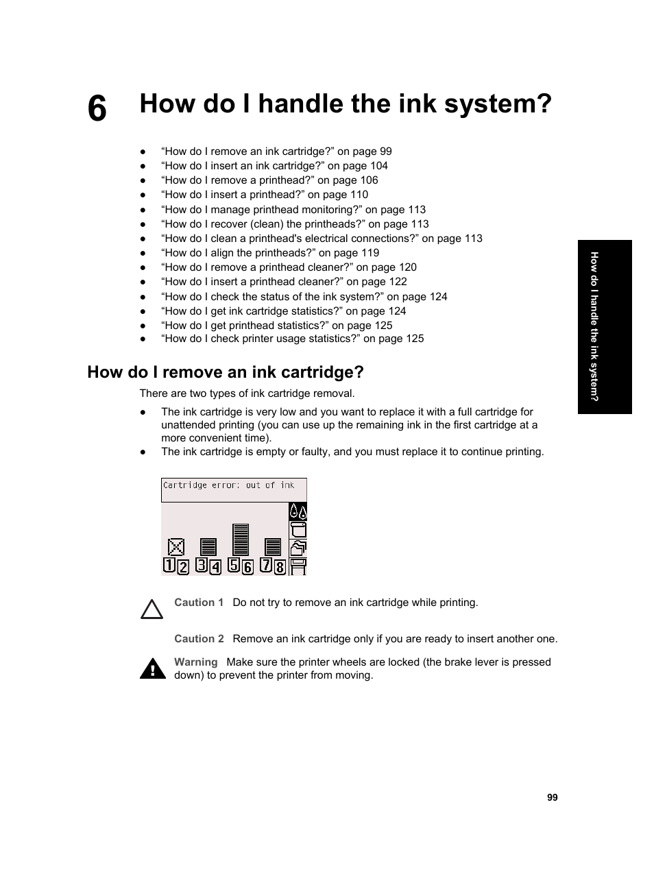 How do i handle the ink system, How do i remove an ink cartridge | HP Designjet 4000 Printer series User Manual | Page 101 / 268