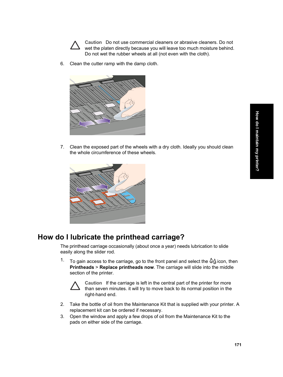 How do i lubricate the printhead carriage | HP Designjet 4000 Printer series User Manual | Page 173 / 268