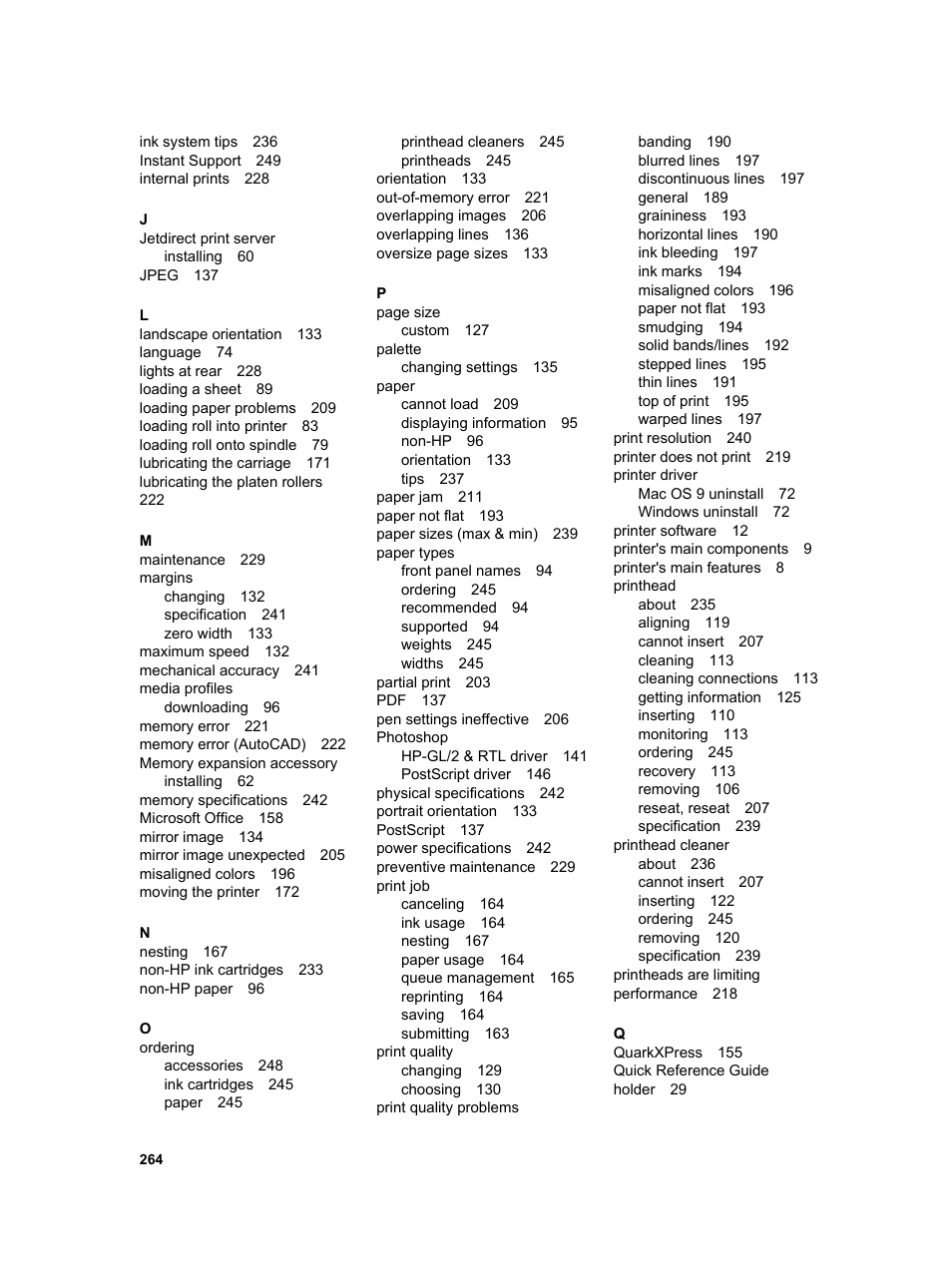 HP Designjet 4000 Printer series User Manual | Page 266 / 268