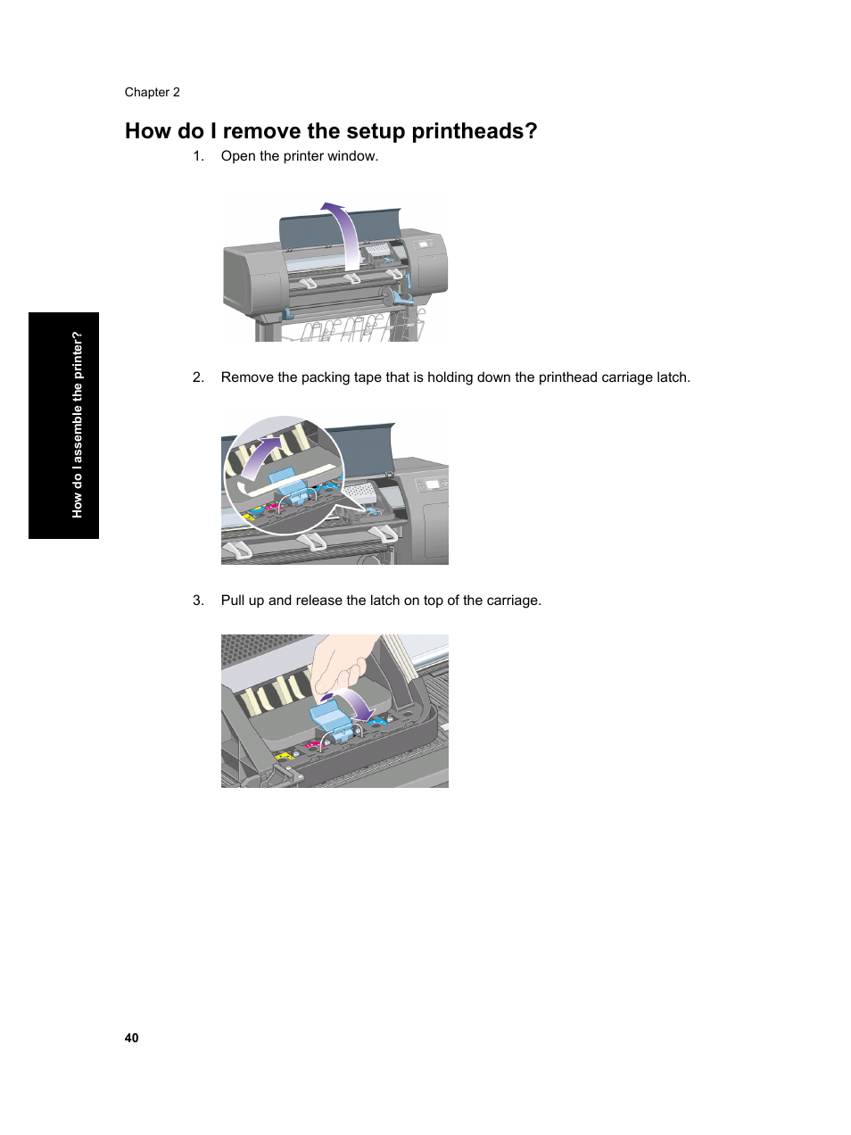 How do i remove the setup printheads | HP Designjet 4000 Printer series User Manual | Page 42 / 268