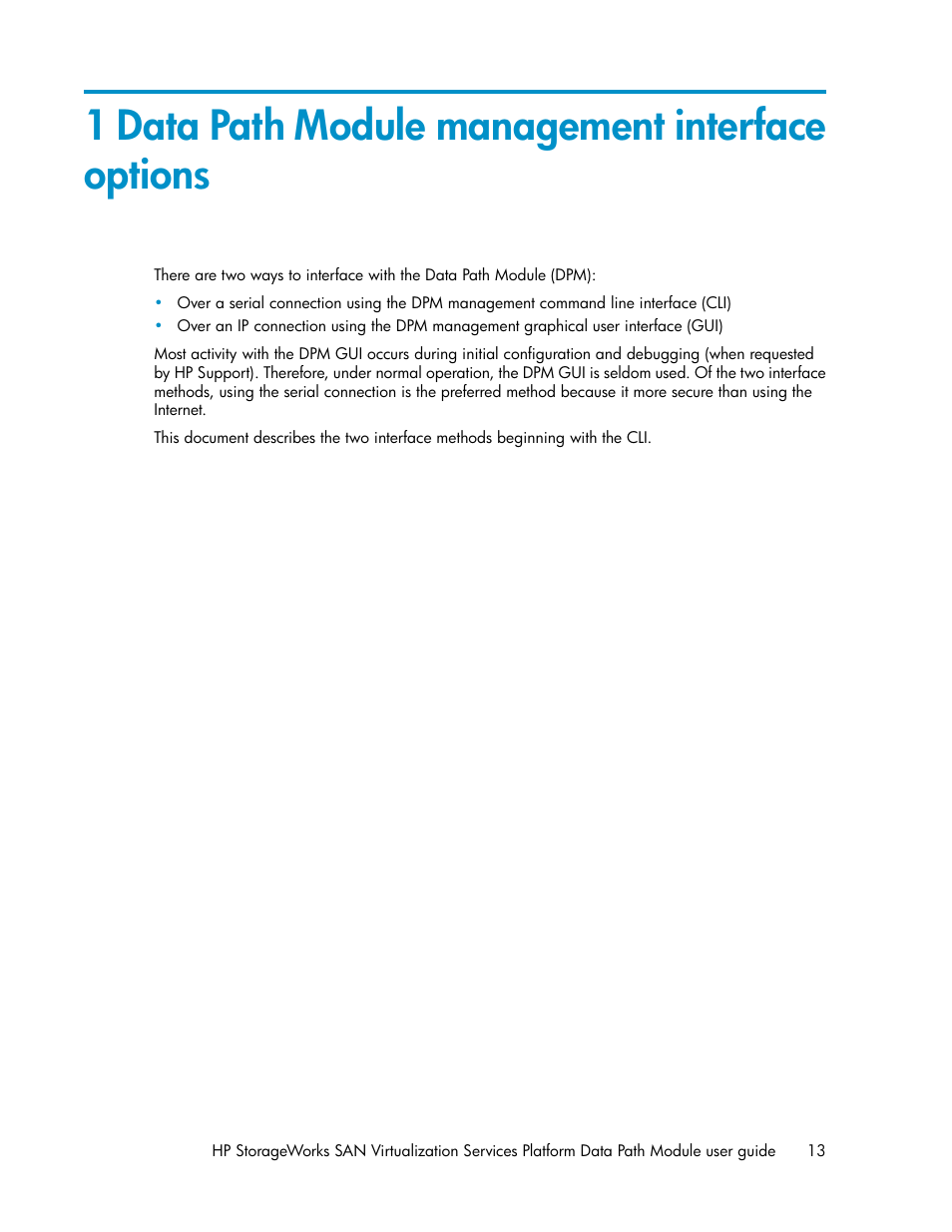 1 data path module management interface options | HP SAN Virtualization Services Platform User Manual | Page 13 / 92
