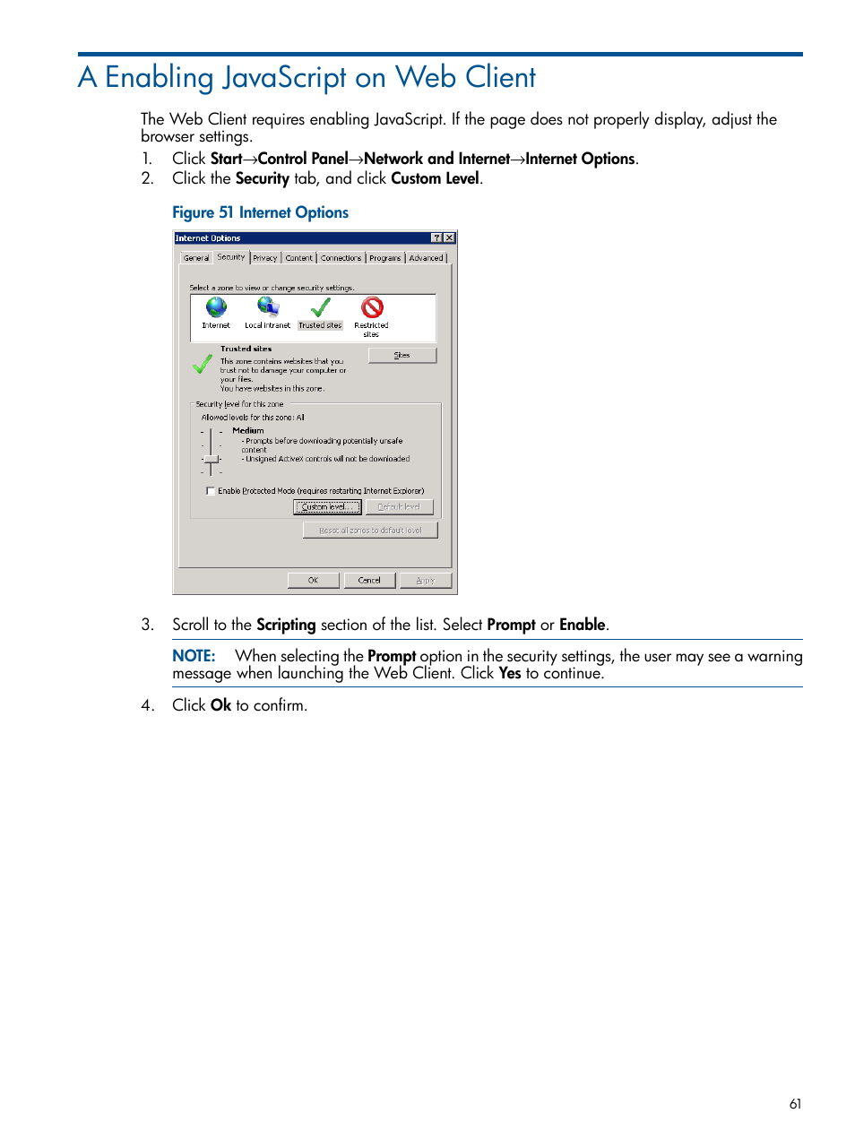 A enabling javascript on web client | HP 3PAR Recovery Manager Software User Manual | Page 61 / 91