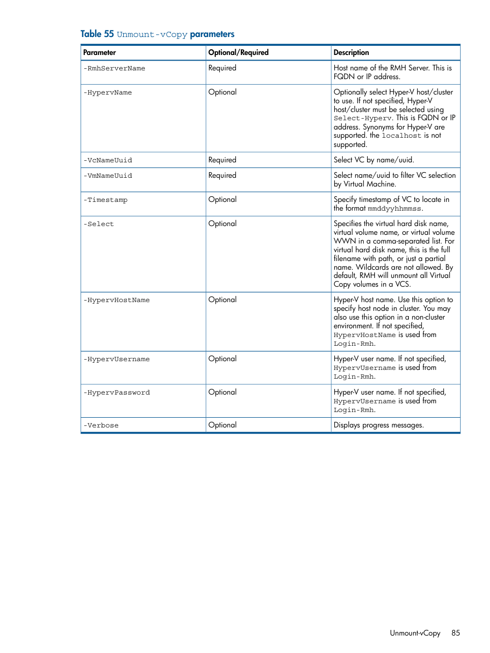 HP 3PAR Recovery Manager Software User Manual | Page 85 / 91