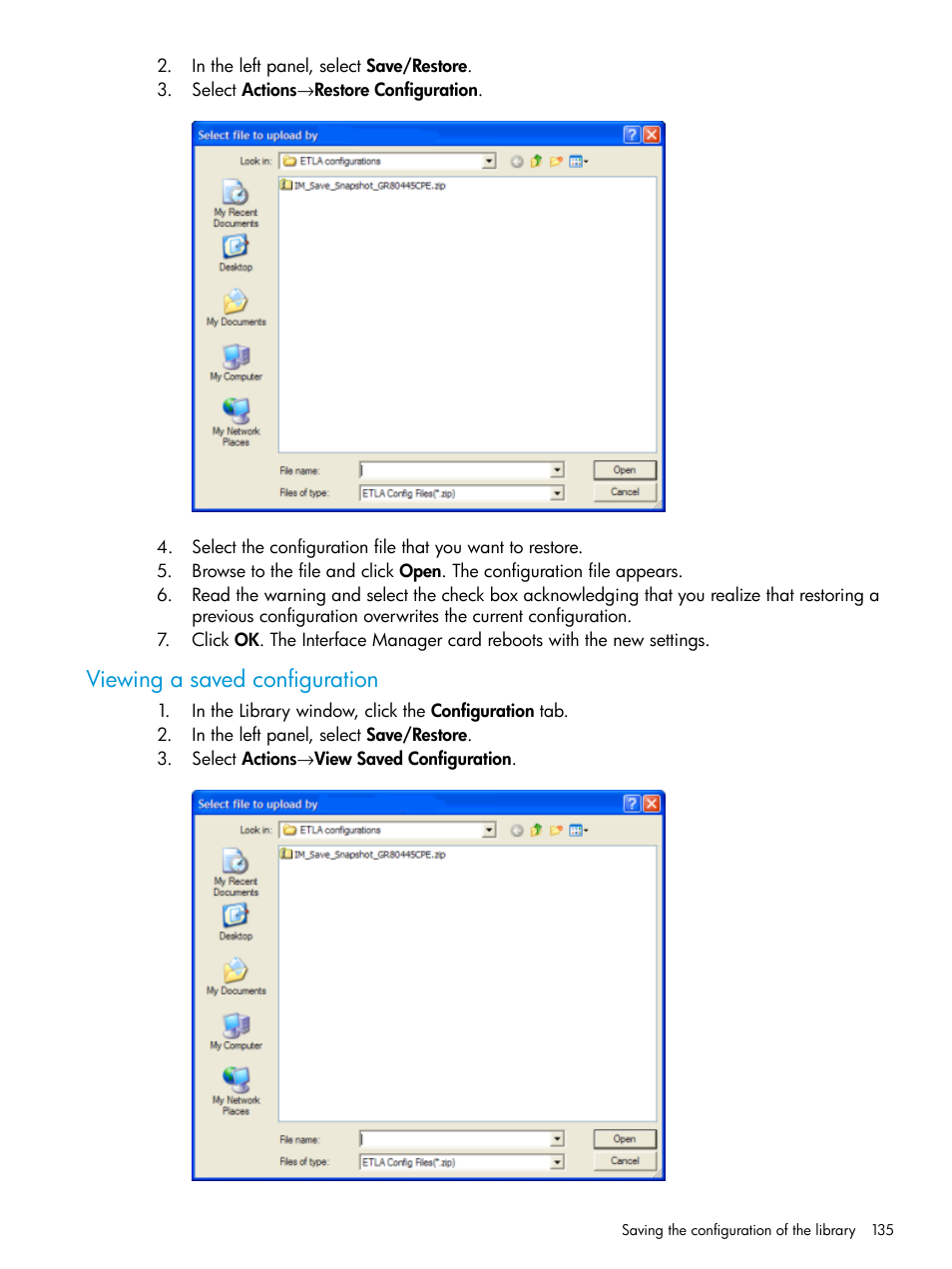 Viewing a saved configuration | HP Command View for Tape Libraries Software User Manual | Page 135 / 276
