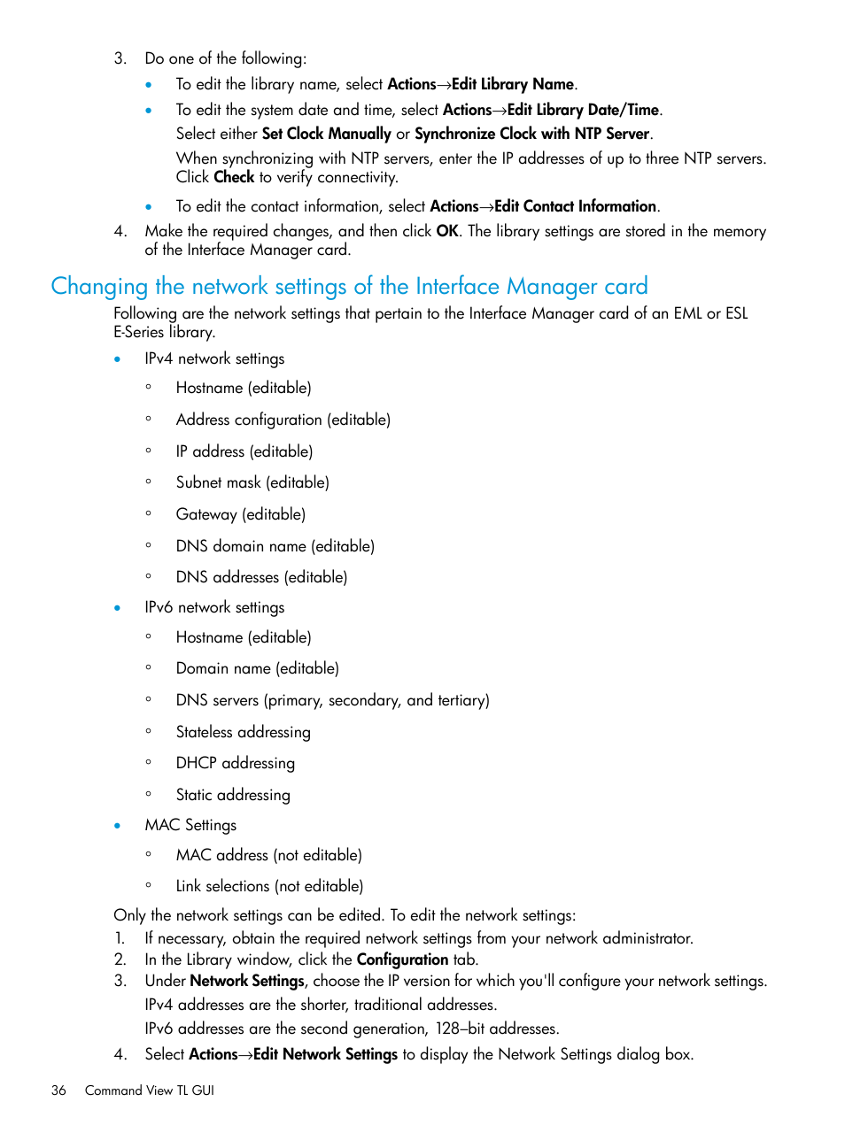 Changing the network settings | HP Command View for Tape Libraries Software User Manual | Page 36 / 276