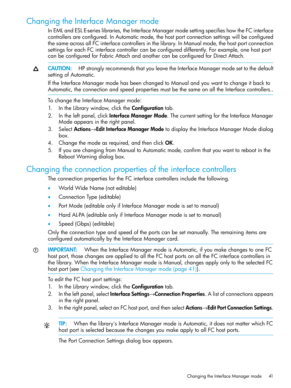 Changing the interface manager mode | HP Command View for Tape Libraries Software User Manual | Page 41 / 276