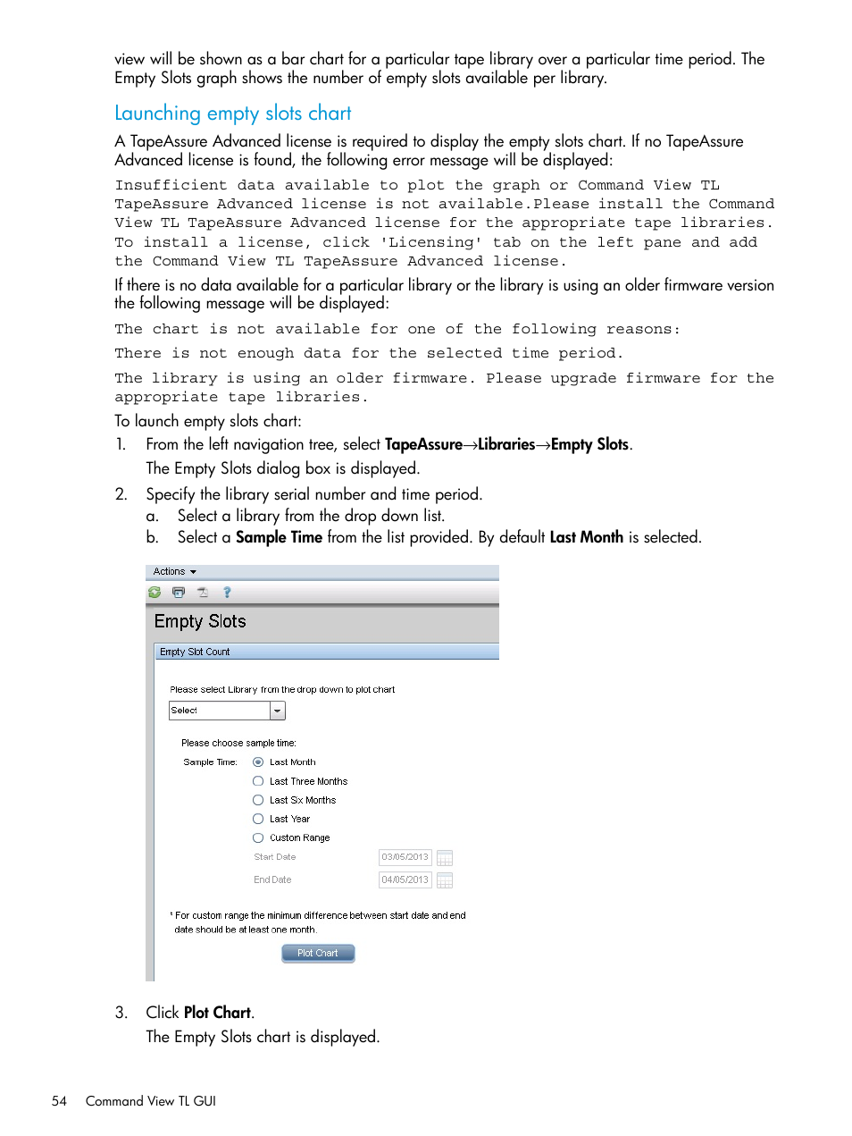 Launching empty slots chart | HP Command View for Tape Libraries Software User Manual | Page 54 / 276