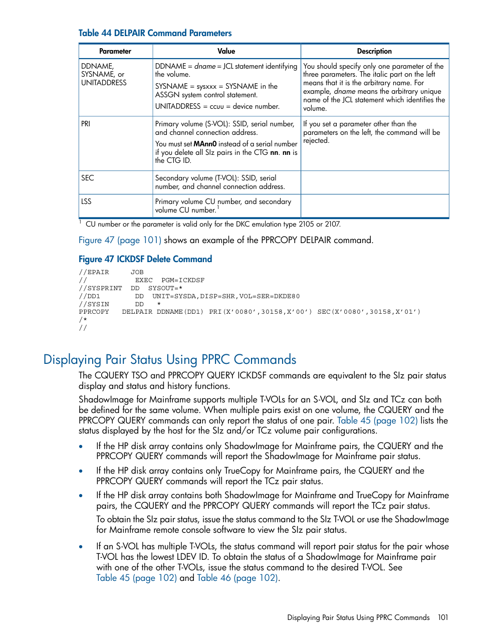 Displaying pair status using pprc commands | HP StorageWorks XP Remote Web Console Software User Manual | Page 101 / 114