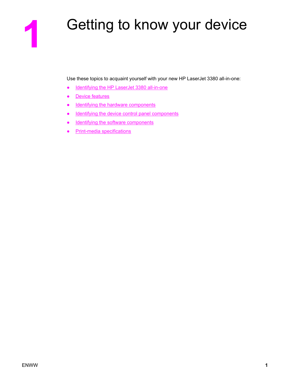 Getting to know your device, 1 getting to know your device | HP LaserJet 3380 All-in-One Printer User Manual | Page 13 / 196