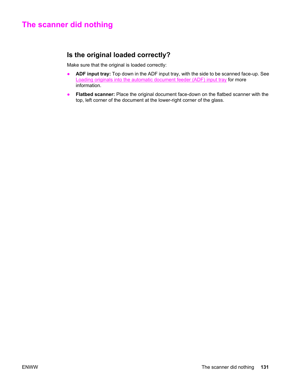 The scanner did nothing, Is the original loaded correctly | HP LaserJet 3380 All-in-One Printer User Manual | Page 143 / 196