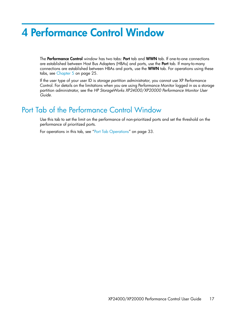 4 performance control window, Port tab of the performance control window | HP XP Array Manager Software User Manual | Page 17 / 56