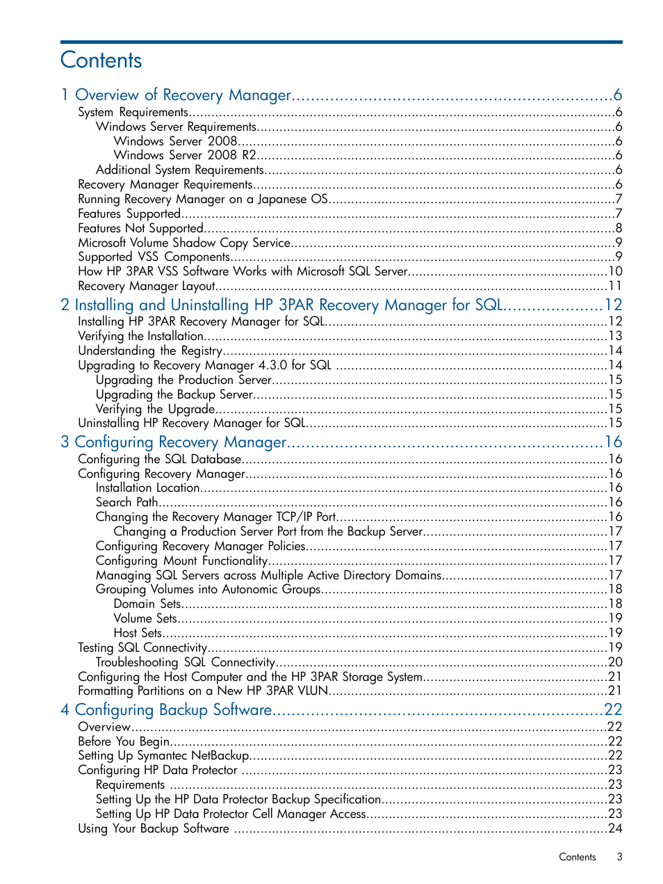 HP 3PAR Recovery Manager Software for Microsoft SQL Server Licenses User Manual | Page 3 / 87