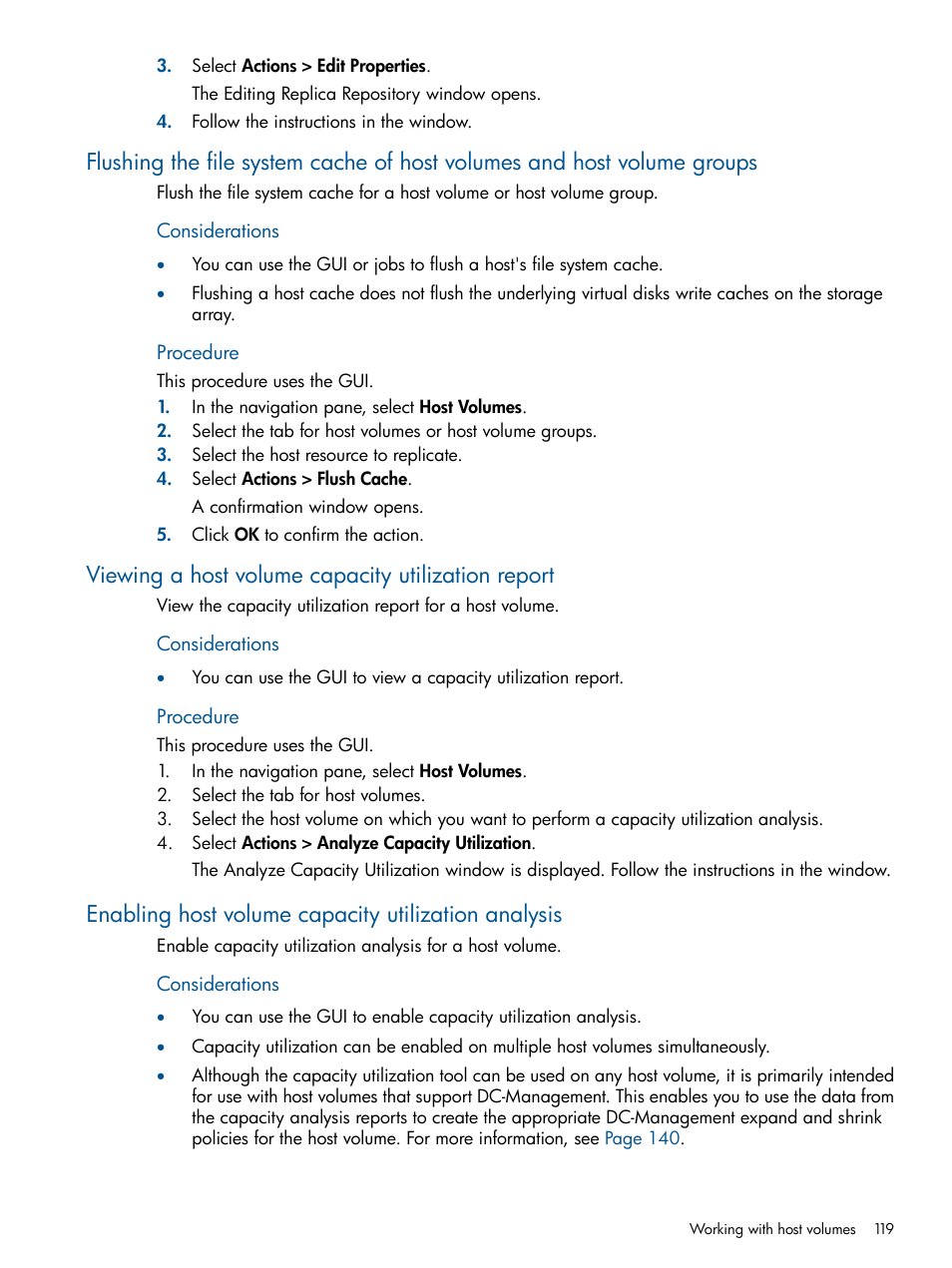 Viewing a host volume capacity utilization report, Enabling host volume capacity utilization analysis, Procedure | HP P6000 Continuous Access Software User Manual | Page 119 / 296