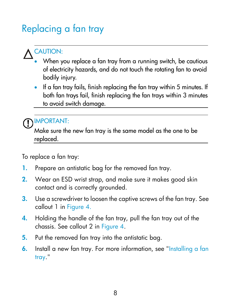 Replacing a fan tray | HP Switch Fan Assemblies User Manual | Page 11 / 17