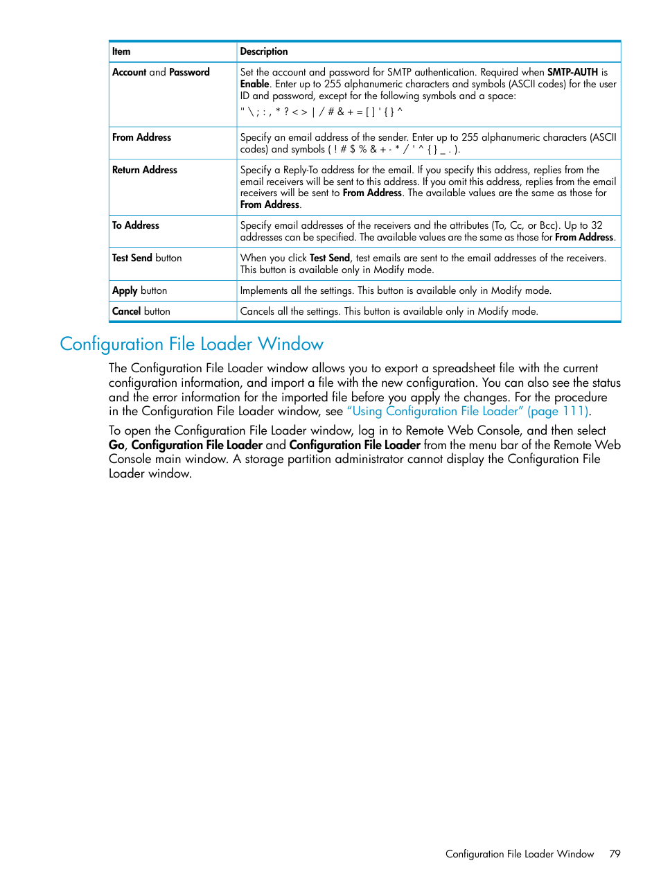 Configuration file loader window | HP XP20000XP24000 Disk Array User Manual | Page 79 / 151