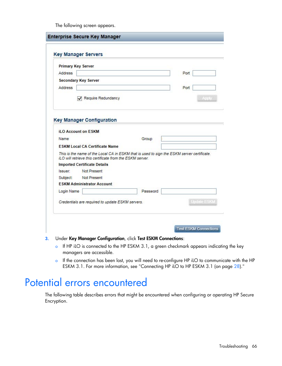 Potential errors encountered | HP Secure Encryption User Manual | Page 66 / 76