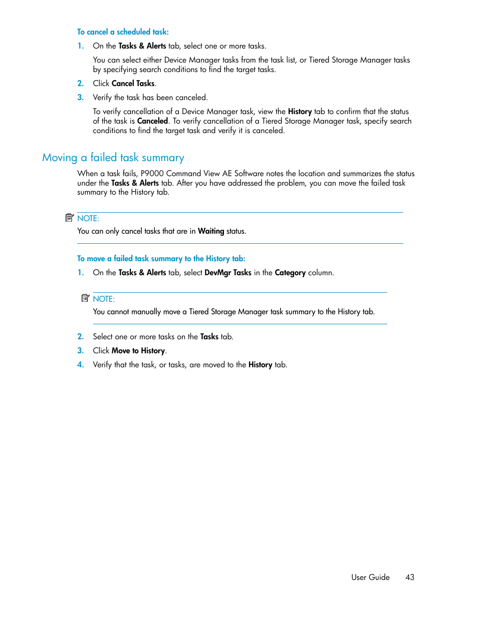 Moving a failed task summary | HP XP P9000 Command View Advanced Edition Software User Manual | Page 43 / 104