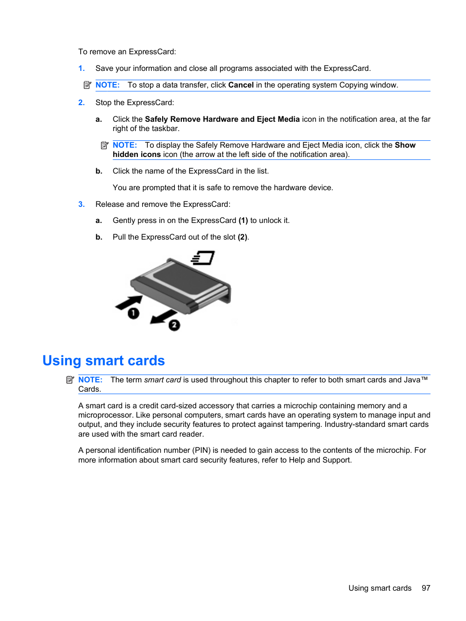 Using smart cards | HP EliteBook 2540p Notebook PC User Manual | Page 109 / 177