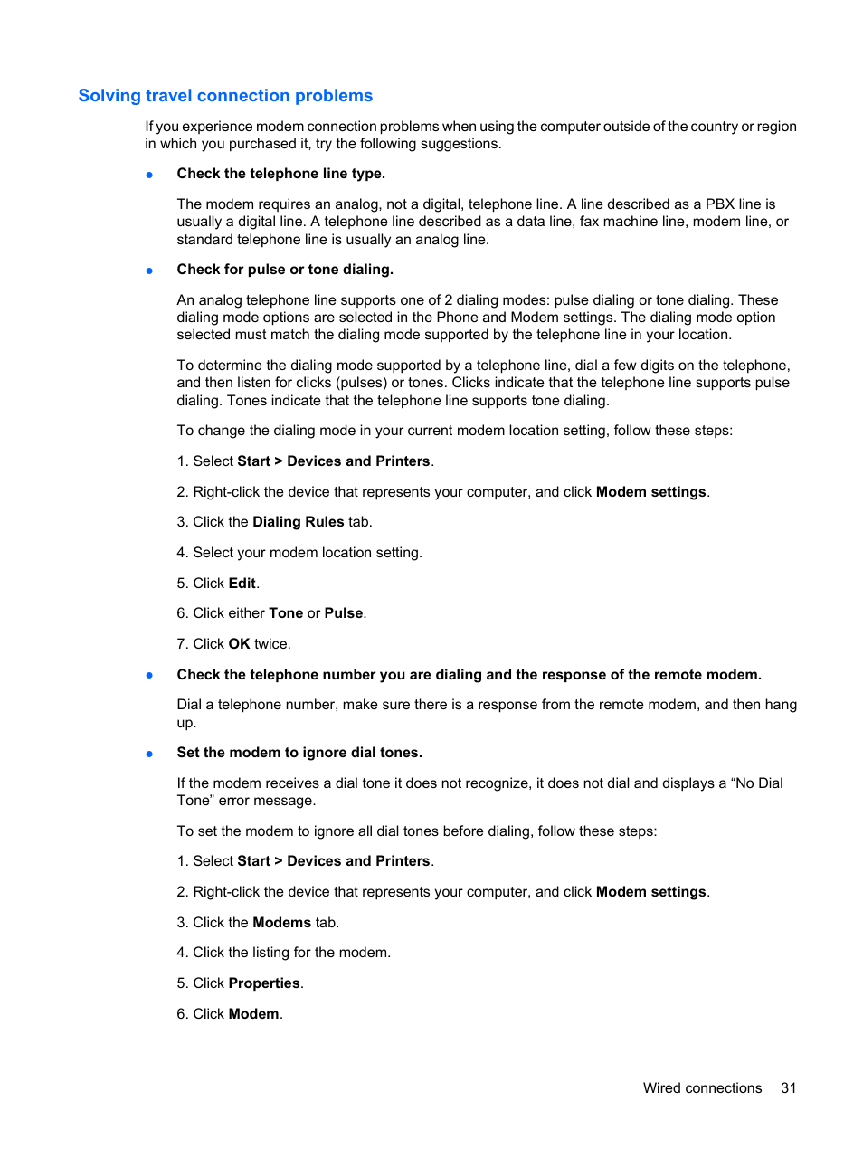 Solving travel connection problems | HP EliteBook 2540p Notebook PC User Manual | Page 43 / 177