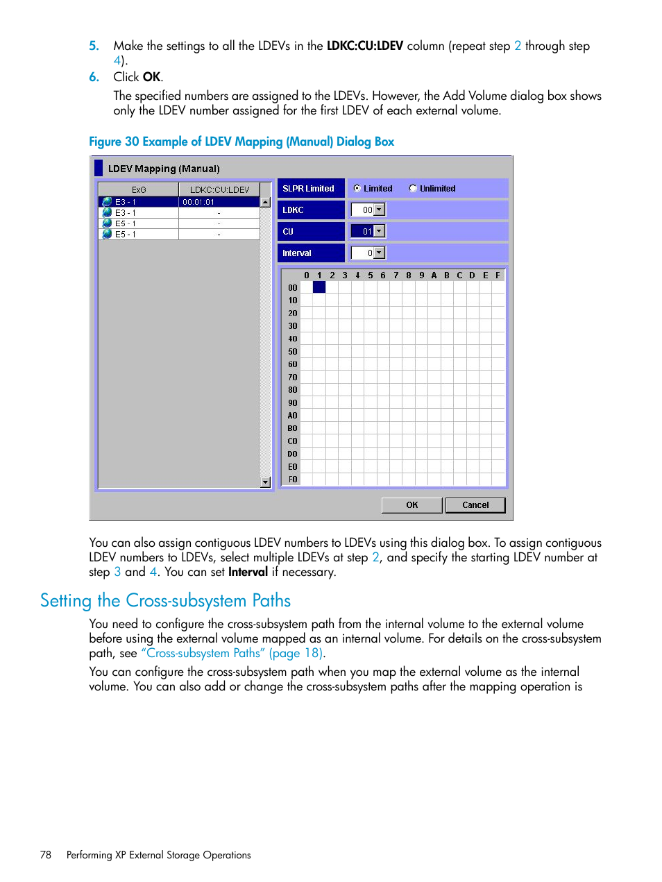 Setting the cross-subsystem paths | HP XP External Storage Software User Manual | Page 78 / 170