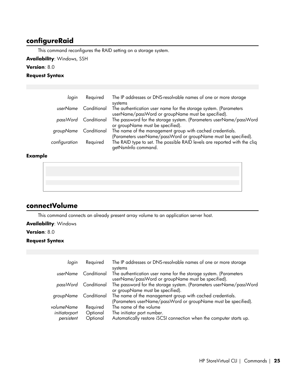 Configureraid, Connectvolume | HP LeftHand P4000 SAN Solutions User Manual | Page 25 / 102