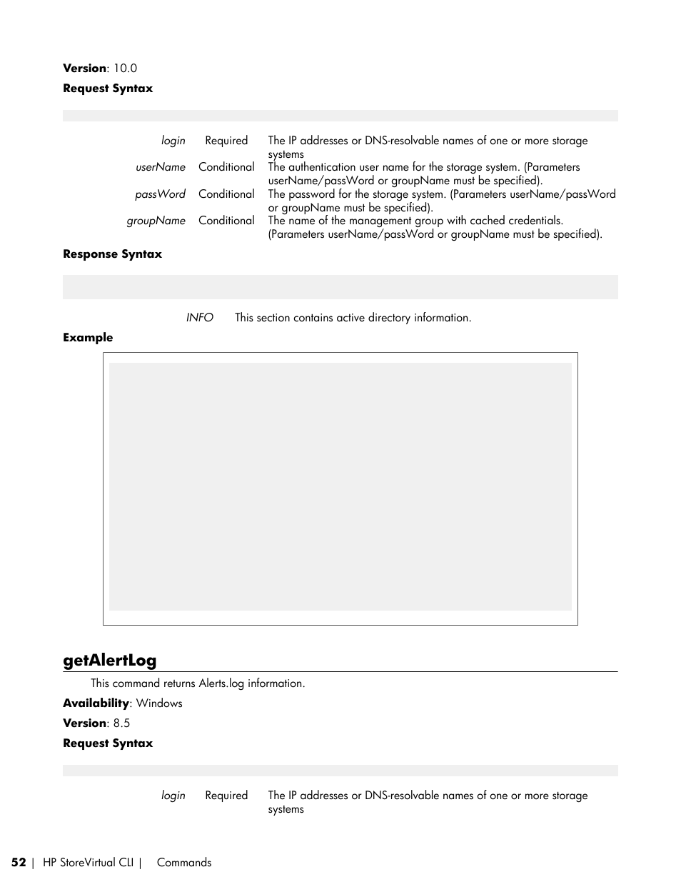 Getalertlog | HP LeftHand P4000 SAN Solutions User Manual | Page 52 / 102