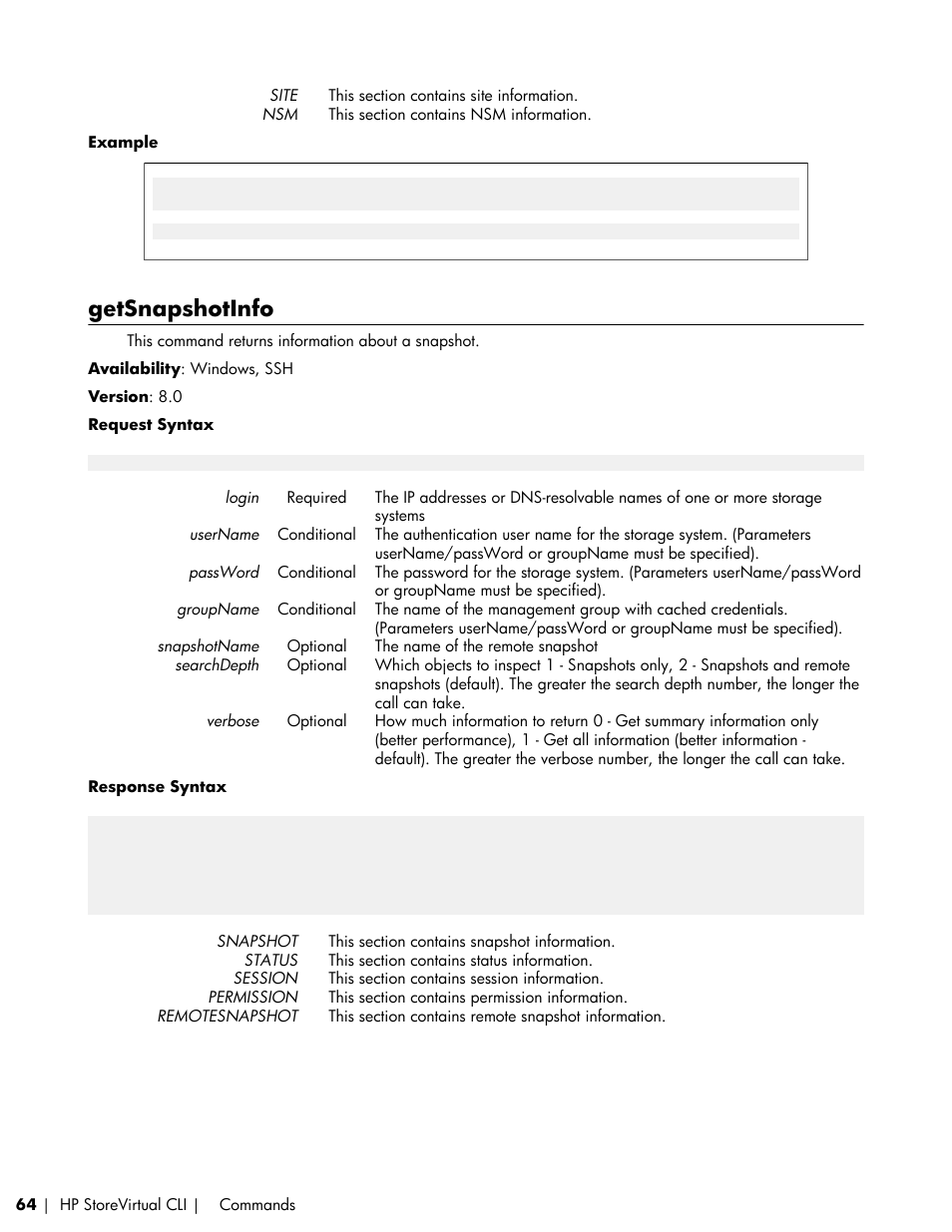Getsnapshotinfo | HP LeftHand P4000 SAN Solutions User Manual | Page 64 / 102