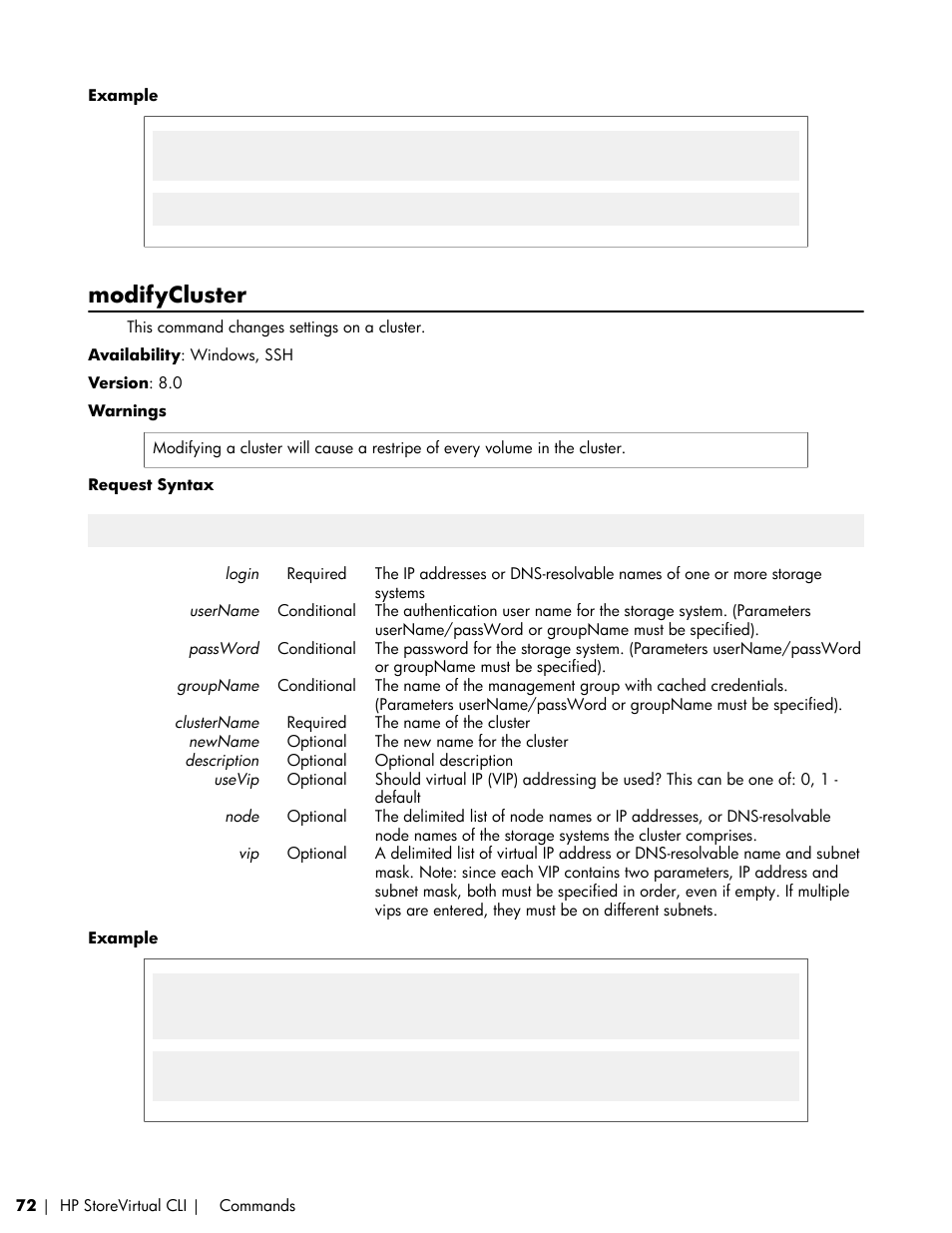 Modifycluster | HP LeftHand P4000 SAN Solutions User Manual | Page 72 / 102
