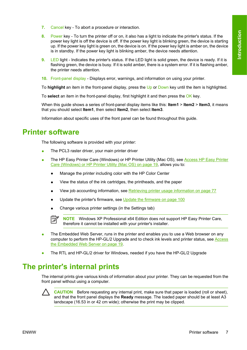 Printer software, The printer's internal prints, Printer software the printer's internal prints | HP Designjet Z2100 Photo Printer series User Manual | Page 17 / 182