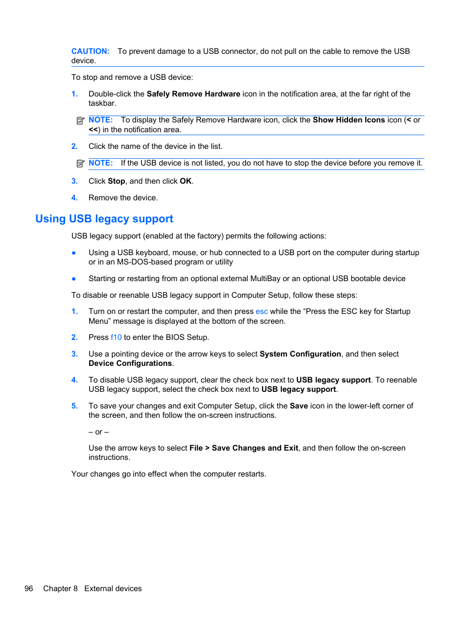 Using usb legacy support | HP EliteBook 2740p Tablet-PC User Manual | Page 108 / 179