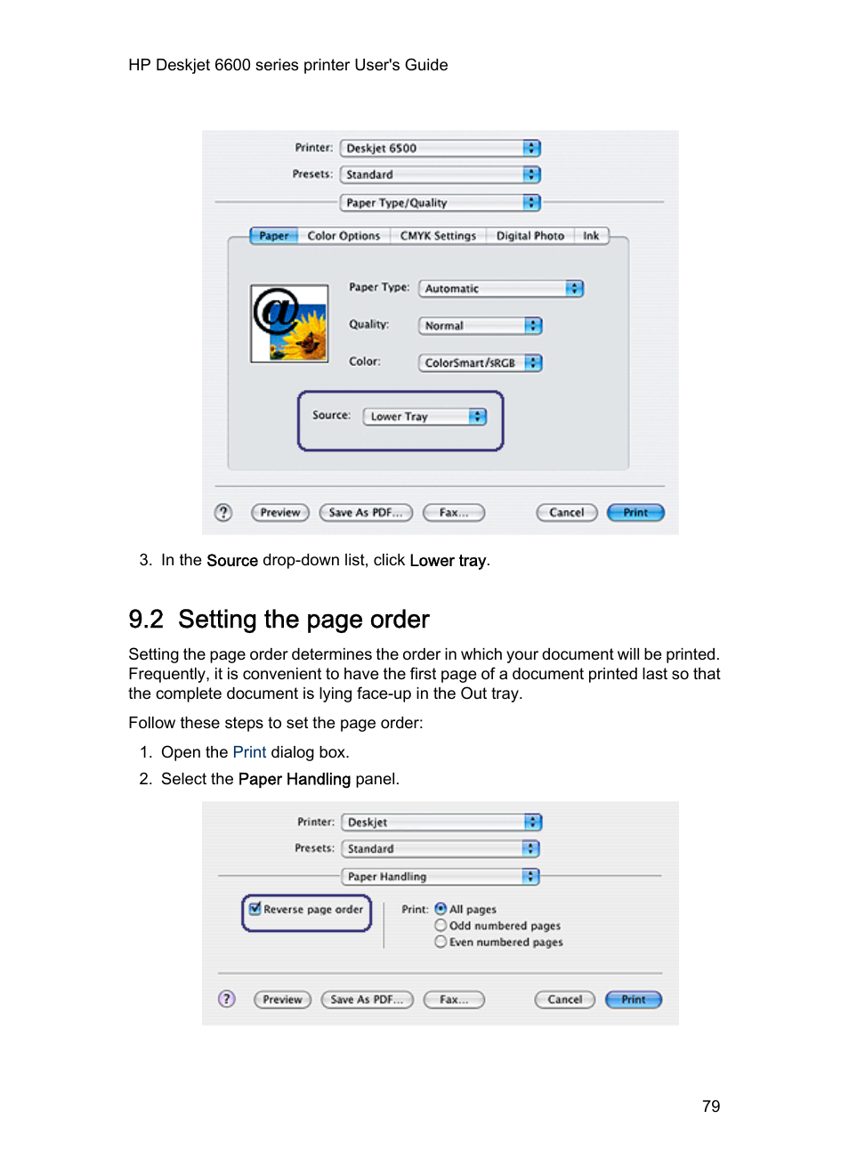 Print in, 2 setting the page order | HP Deskjet 6620 Color Inkjet Printer User Manual | Page 79 / 157