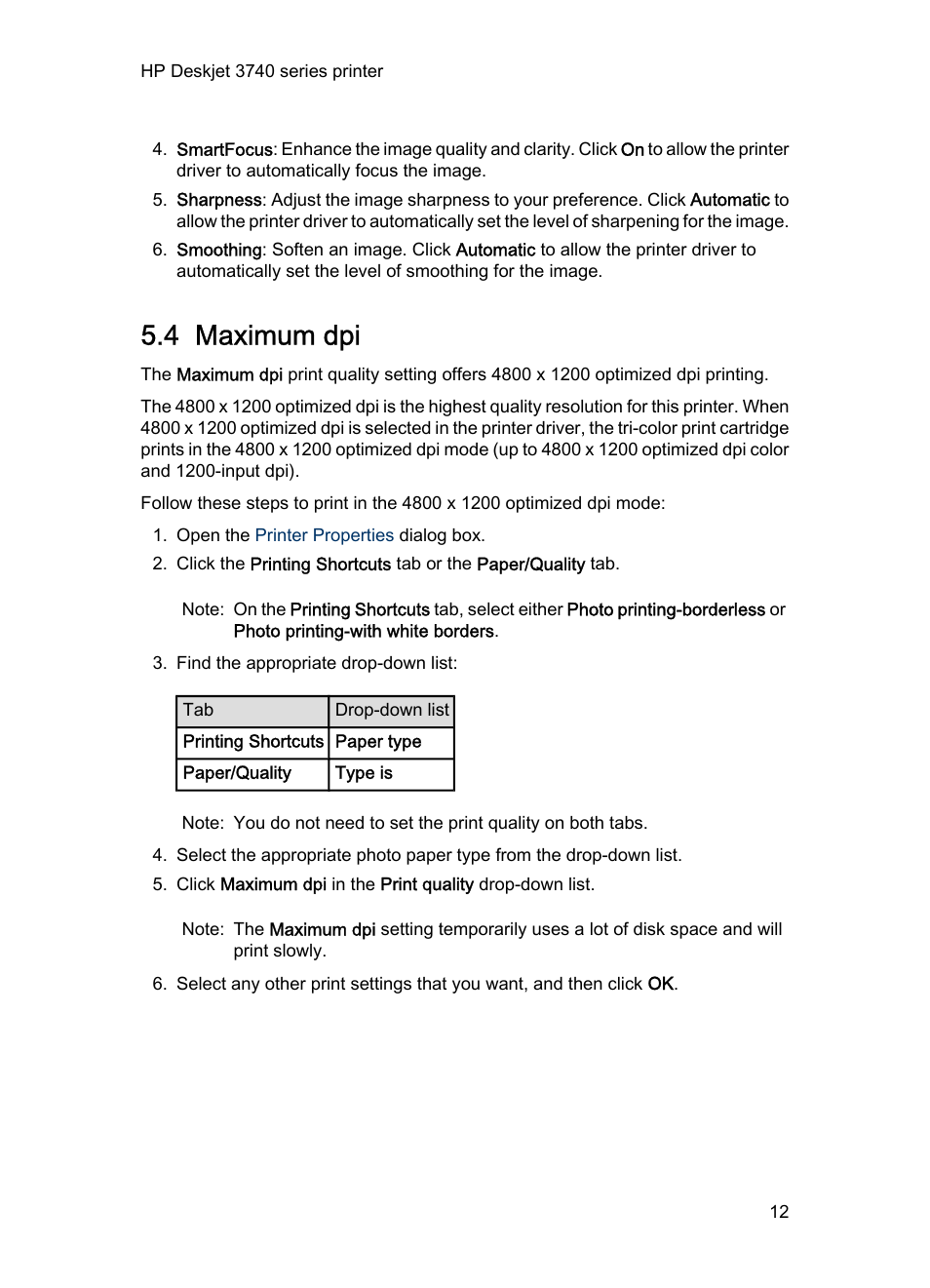 4 maximum dpi, Maximum dpi | HP Deskjet 3745 Color Inkjet Printer User Manual | Page 12 / 73